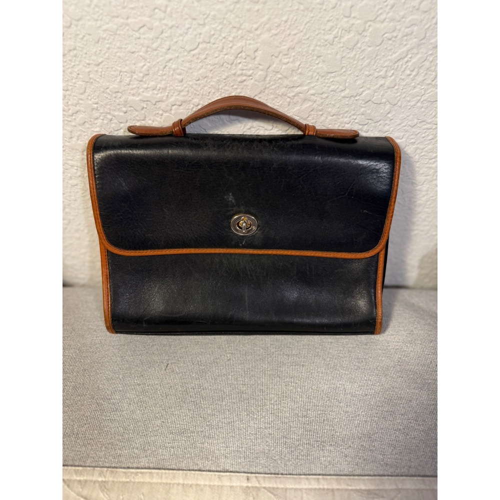Vtg 90s Partners Mervyns Black Tan Leather Satchel Bag 11x8